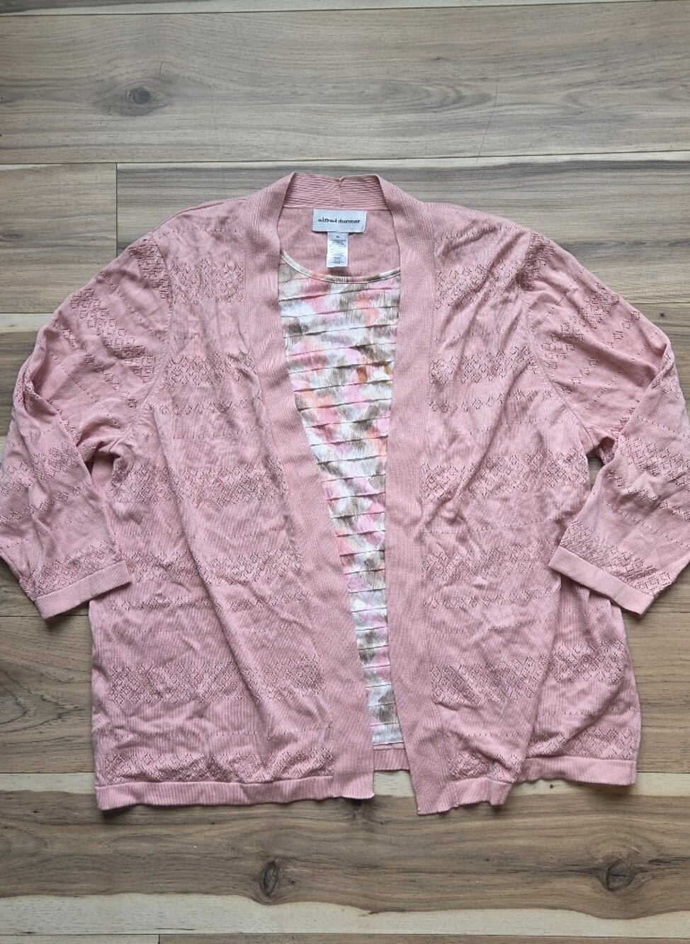 Alfred Dunner Pink Open Front Cardigan Sweater Shrug Twin Set Look Size XL